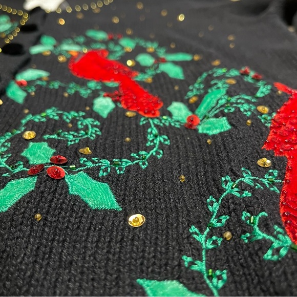 Christmas Cardigan embroidered Appliquéd Sequins Beaded Cardinals Size PM NWT - Picture 7 of 16